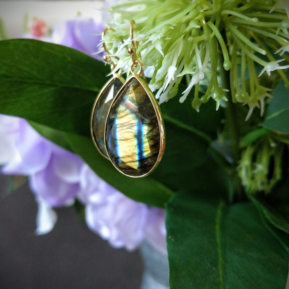 💎NEW💎 NATURAL LABRADORITE EARRINGS - Picture 1 of 3